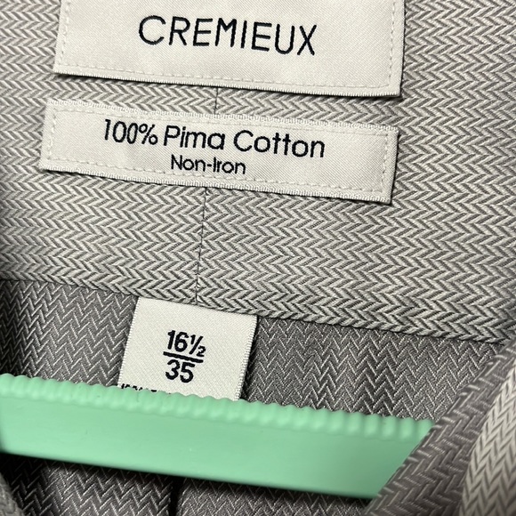 Cremieux 100% Pima Cotton, 16 1/2 / 35 Grey Herringbone Dress Shirt - Picture 2 of 4